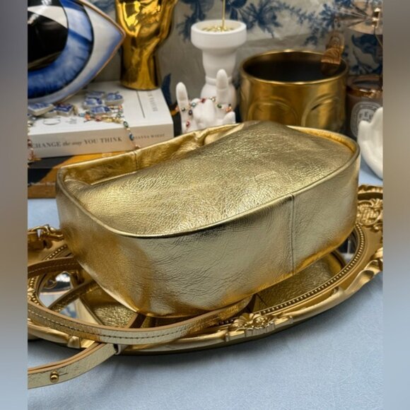 🆕 OROTON 🧿 NWT Clara Mini Convertible Crossbody Bag, Crinkle Gold Leather - Picture 10 of 15